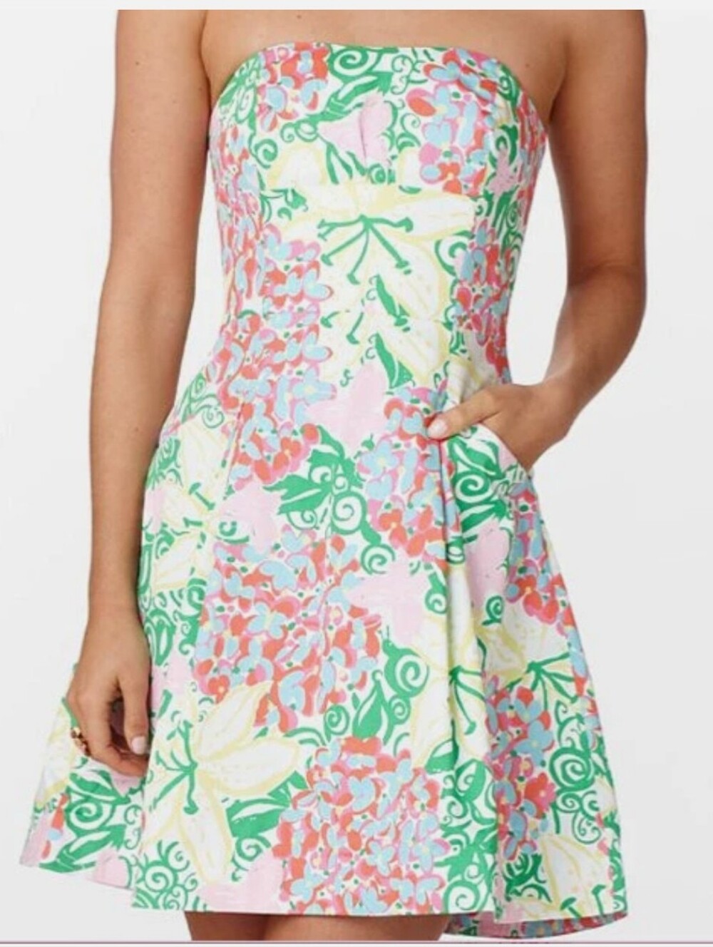 Lilly Pulitzer Blossom Resort White Mariposa Floral Strapless Fit Flare Dress 4